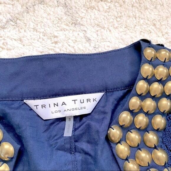 Trina Turk Navy Crochet Mini Dress with Embellished Collar Size 8 - Picture 5 of 8